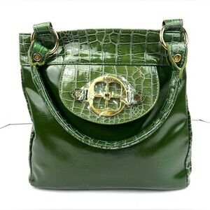 IMAN Green Embossed Crocodile Print with Gold Hardware Shoulder Bag NWOT